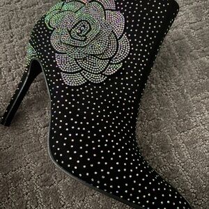 Elegant Black Rhinestone Ankle Boots